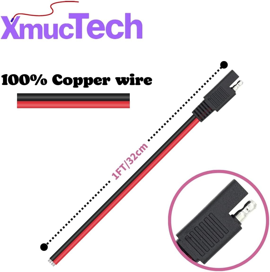 4-Pack 1ft 14AWG SAE Connector Quick Disconnect Plug Extension Cable for Automot