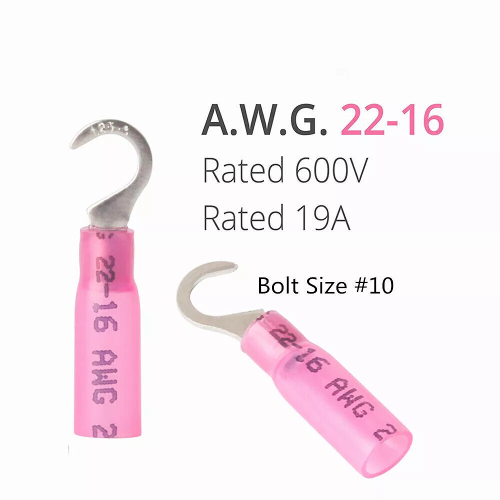 Heat Shrink Terminals Electrical Wire Connectors 10-22AWG Hook/Fork Crimp US