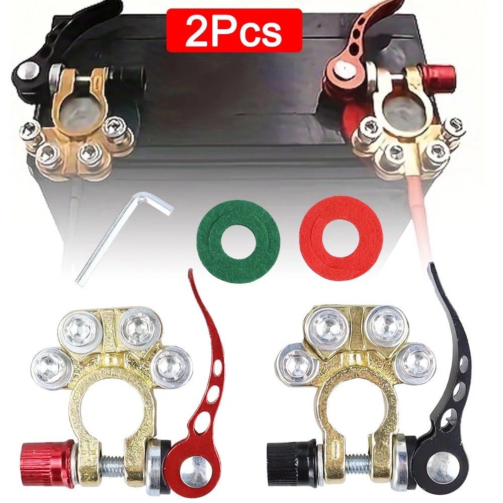 2PCS Car Battery Terminal Connectors Quick Release Positive & Negative Clamps