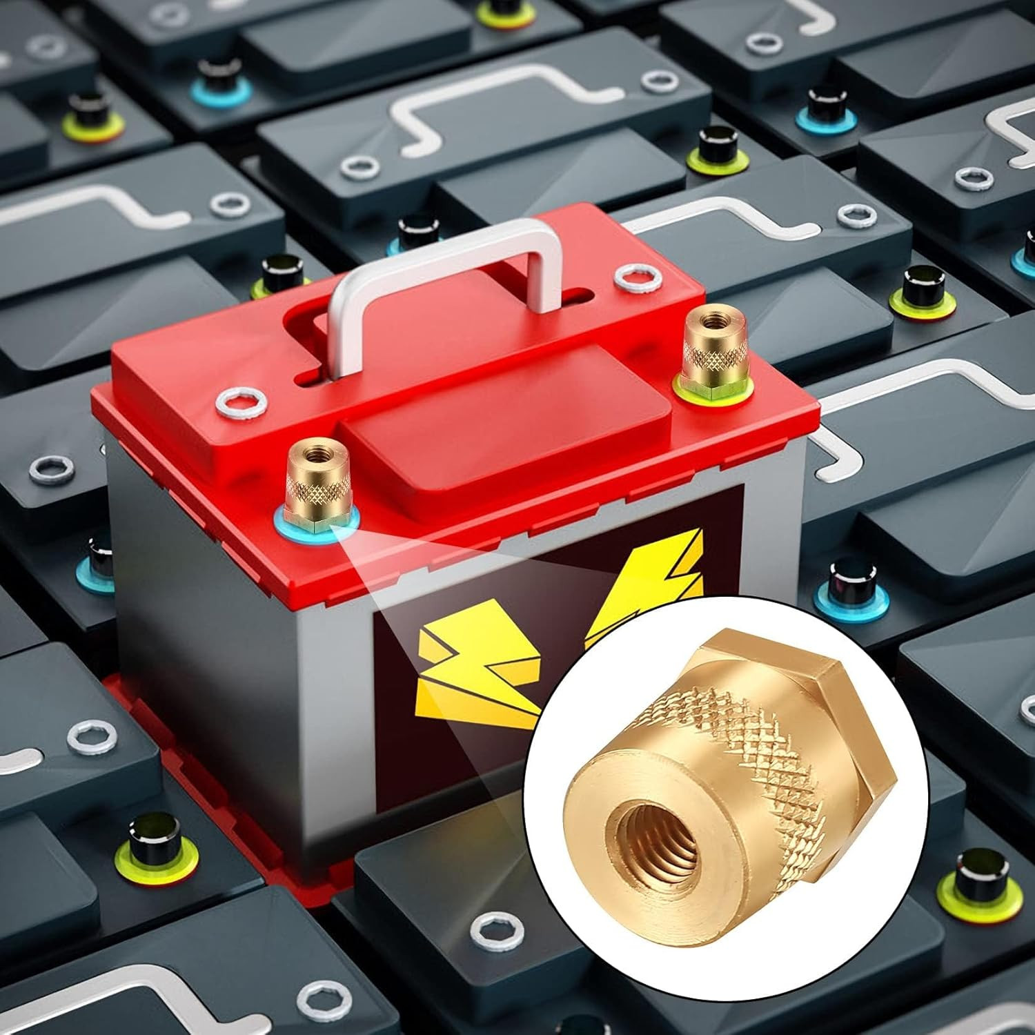 2Pcs Battery Post Terminals Connectors, 3/8″-16 Brass Battery Side Post Terminal