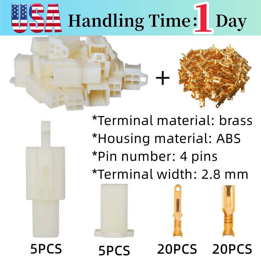 5 Sets Male Female 2.8mm Spade Terminal 4 Pin Plug Header Housing Wire Connector