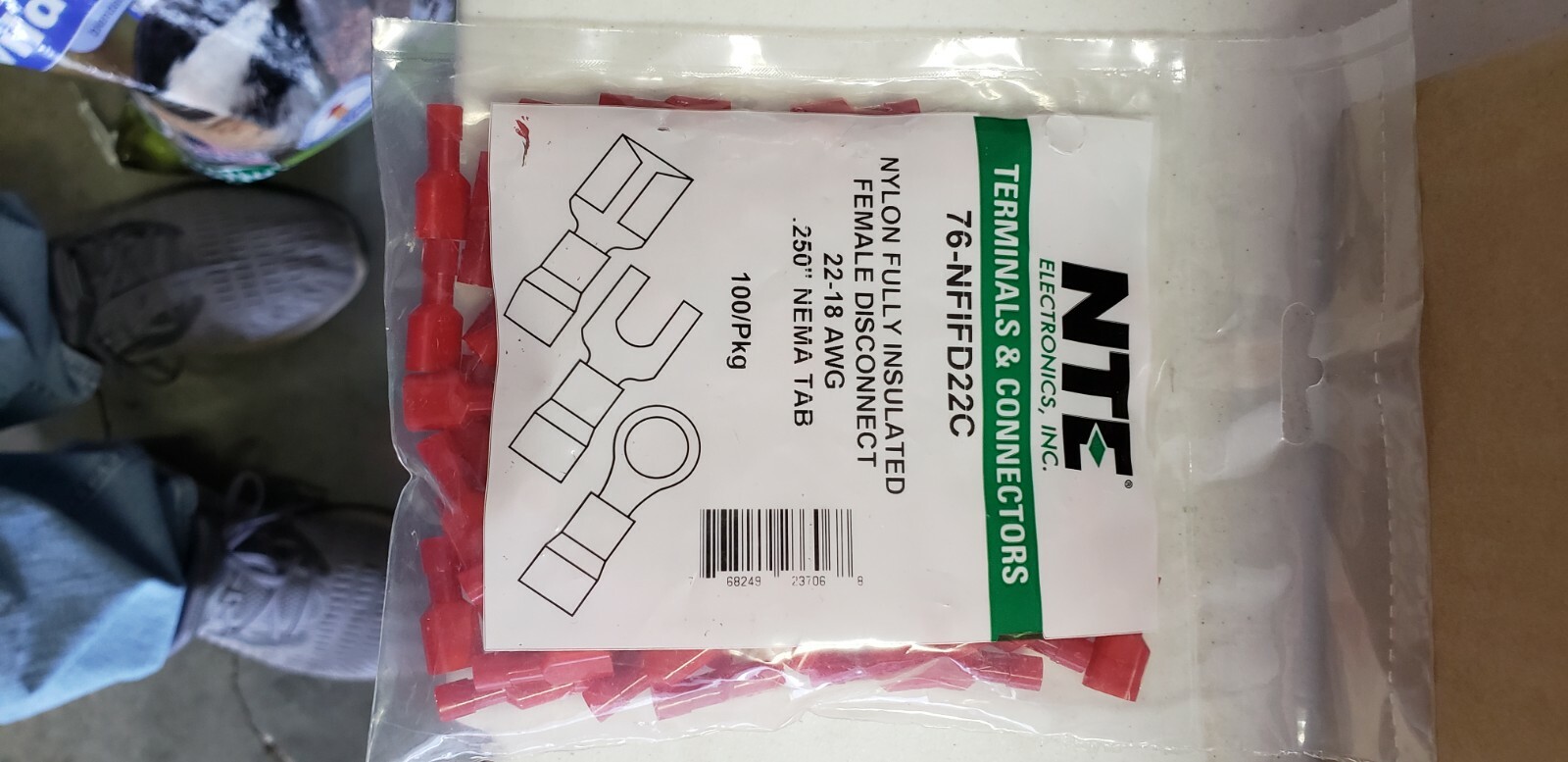NTE Electronics 76-NFIFD22C FeMale Disconnect Nylon Fully Insulated 22-18awg 100