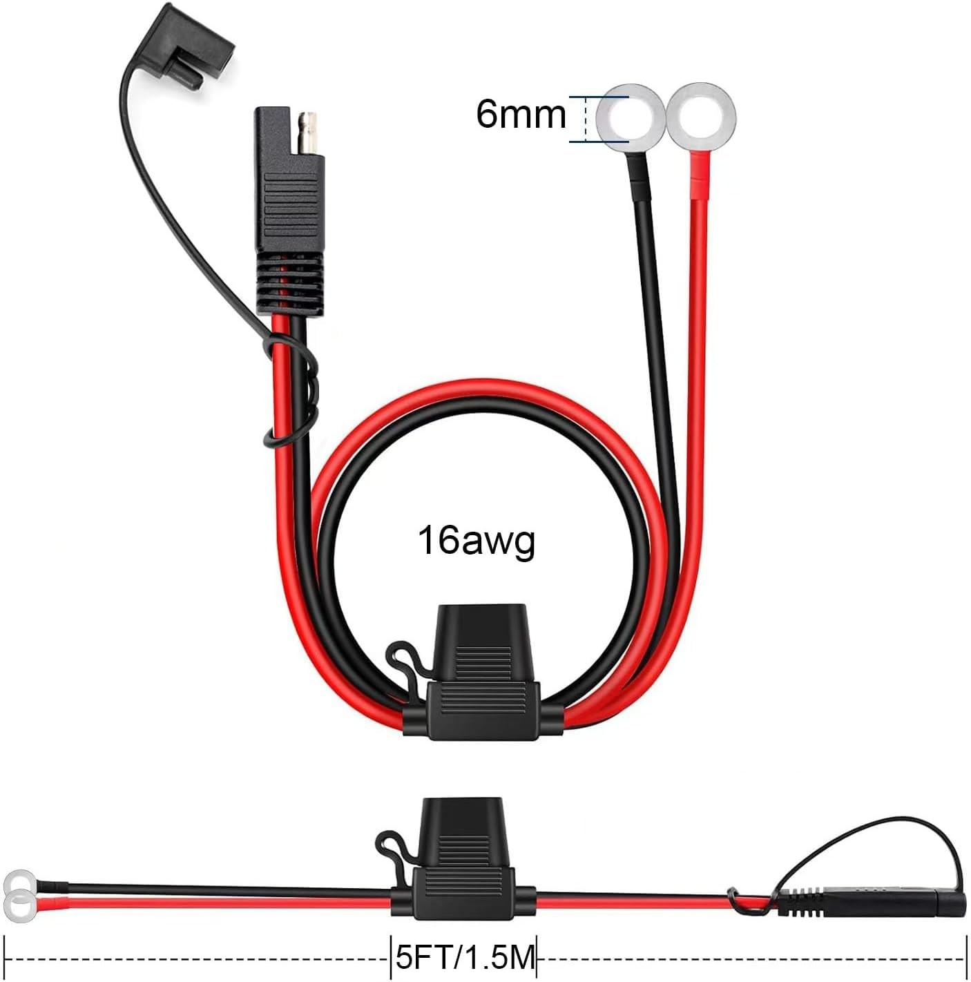 5FT SAE to O Ring Terminal Harness 16AWG 2Pin Quick Disconnect SAE Battery Ex…