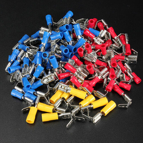 75pcs Insulated 6.3mm Piggyback Spade Crimp Terminal Connectors Assorted 1/4″