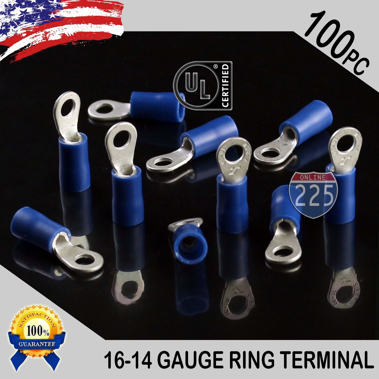 100 PACK 16-14 Gauge #6 Stud Insulated Vinyl Ring Terminals 100% Tin Copper Core