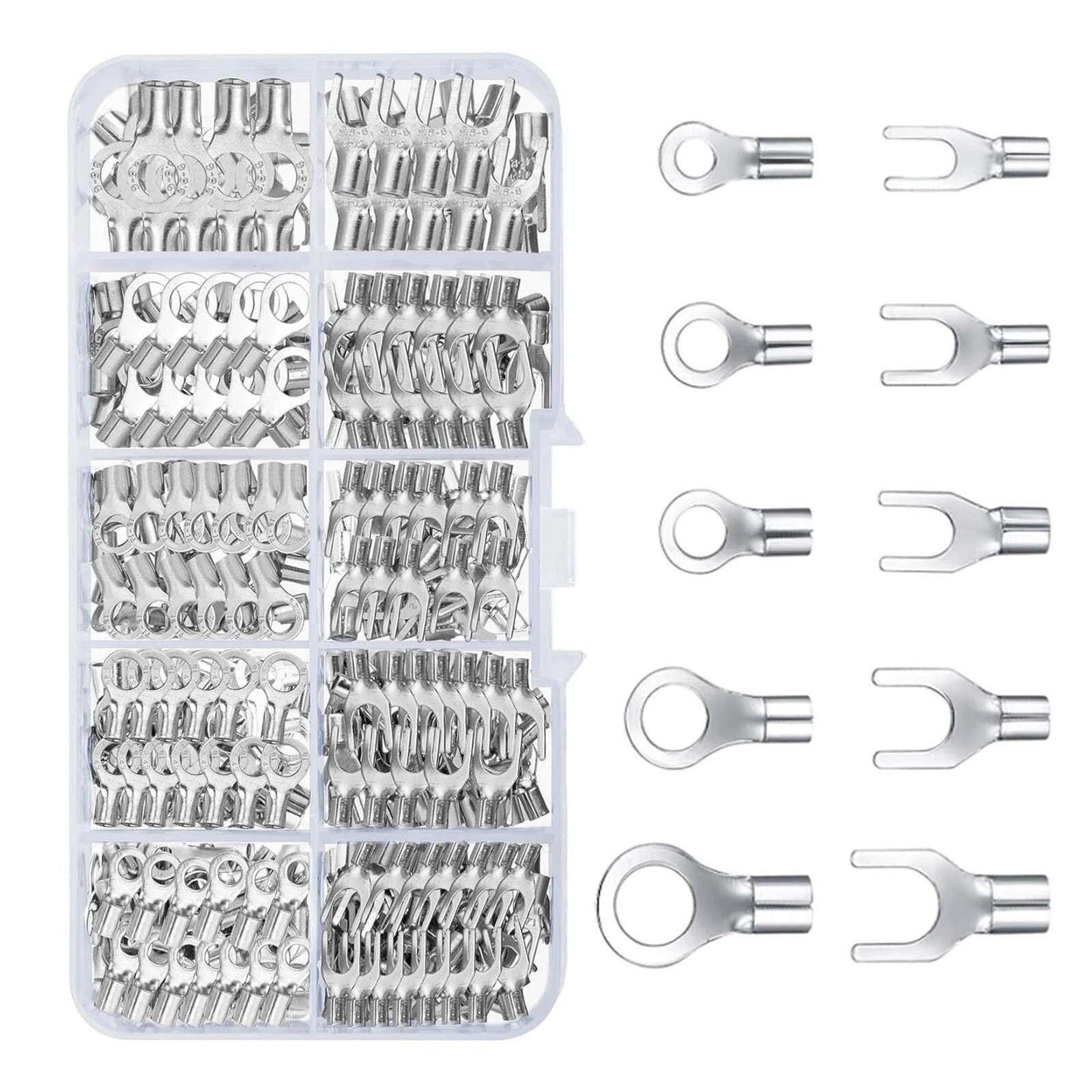 320Pcs Copper Ring Fork Cable Crimp Ends Non Insulated 10 Sizes For Earth Ground