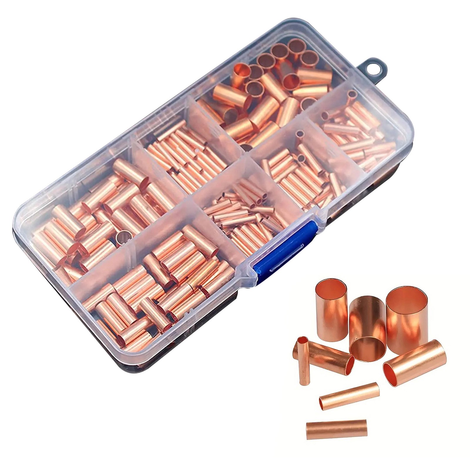 250Pcs 7 Size Non Insulated Butt Splice Wire Ferrules Kit Crimp Connector