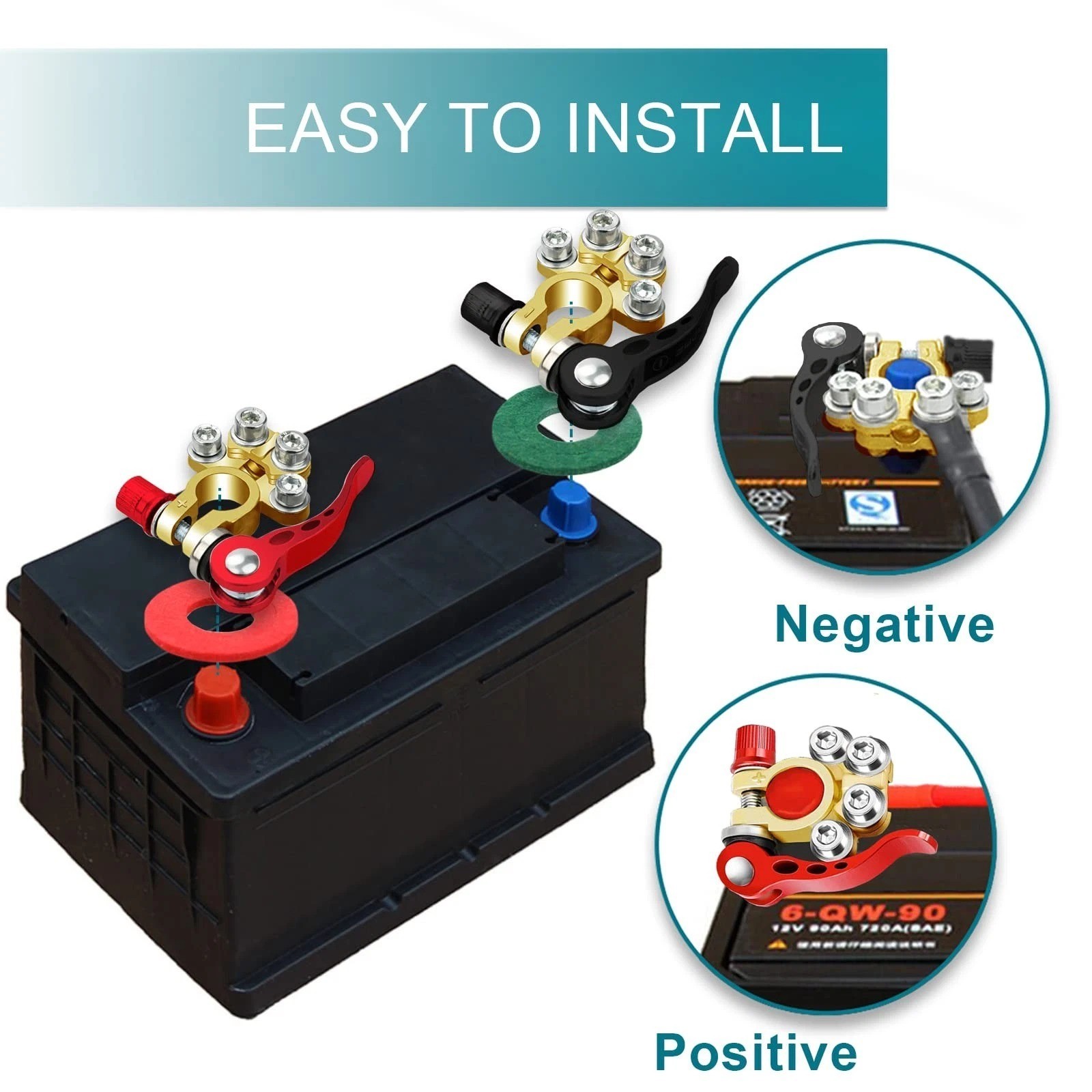 2 Battery Terminal Connectors Quick Release Disconnect for SAE/JIS Type A Copper