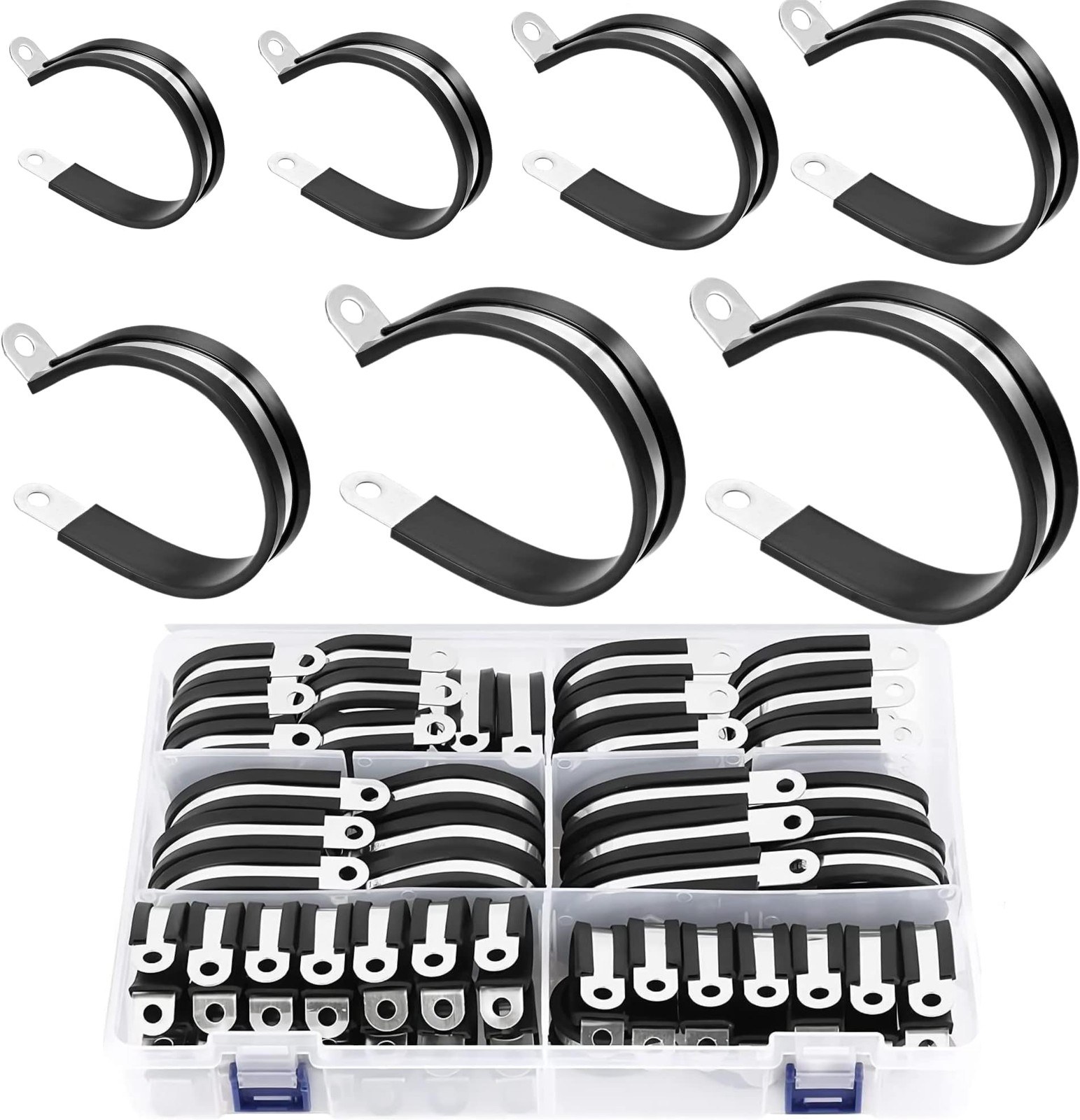 56PCS Large Stainless Steel Rubber Coated Cushioned Insulated Cable Clamps As…