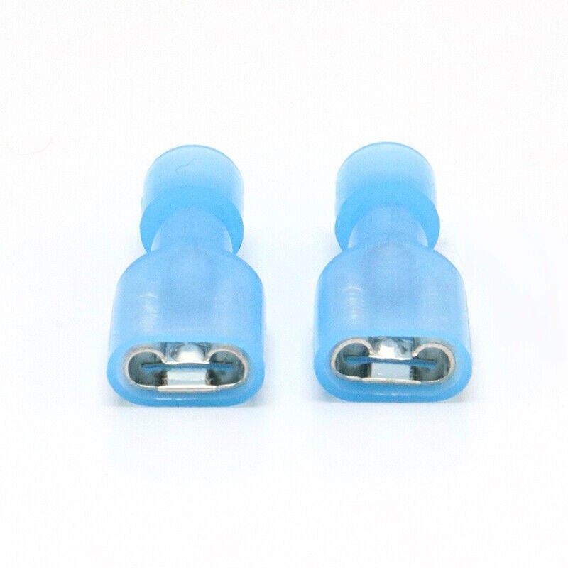 100PCS Blue Female Insulated Wire Spade Terminals Crimp Connectors AWG 16-14 US