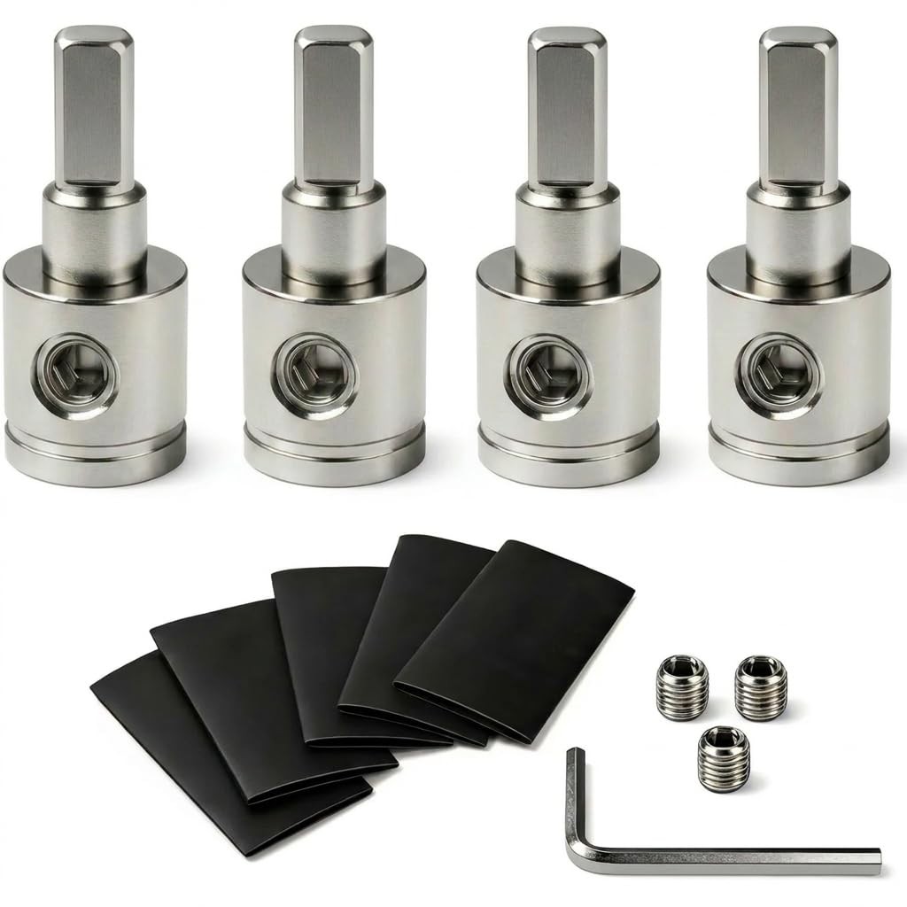 4PCS Heavy-Duty Brass Amp Input Reducers 1/0 to 4 Gauge with Heat Shrink Tubing