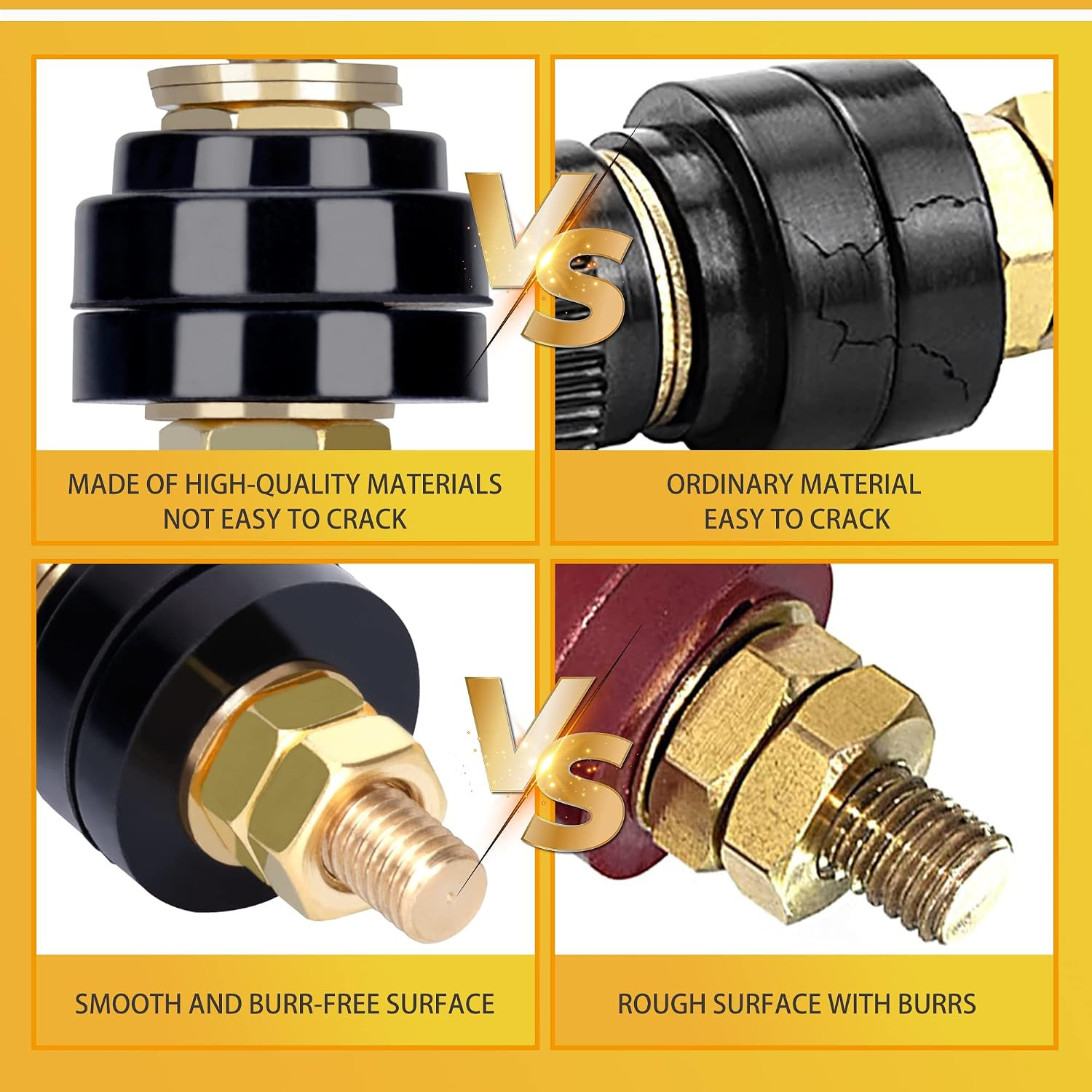 8PCS 1/4″ Pure Brass Junction Posts,M6 Screws Remote Battery Connector Terminal