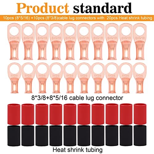 8 Gauge Battery Wire UL1015 Power Tinned AWG 8 Red&Black + 3/8″ 5/16″ lugs