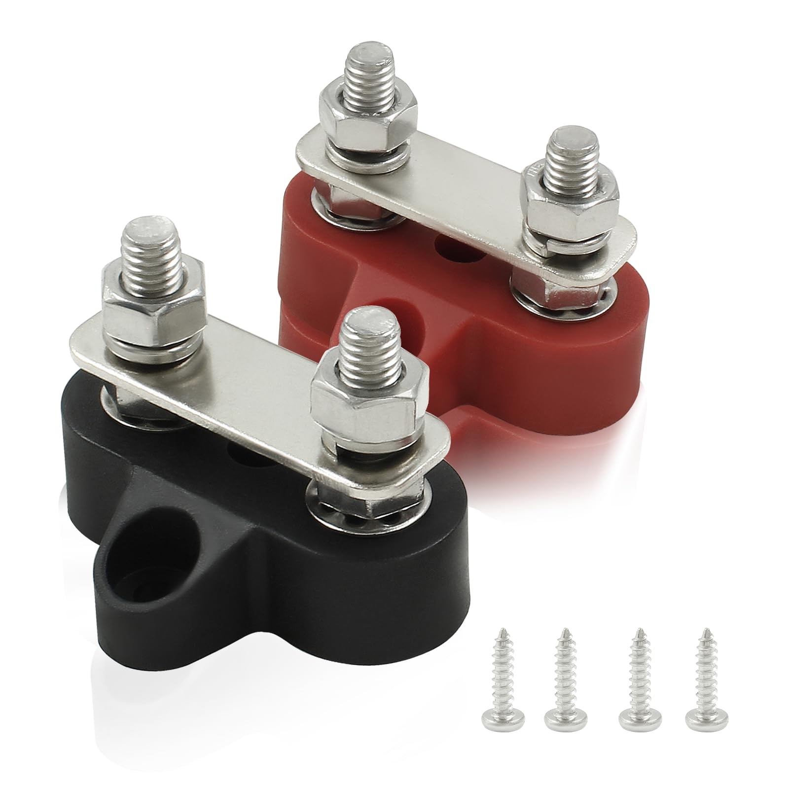 Dual Stud Battery Junction Post 1/4 Inch Bus Bar Terminal Block Red Black 2 PCS