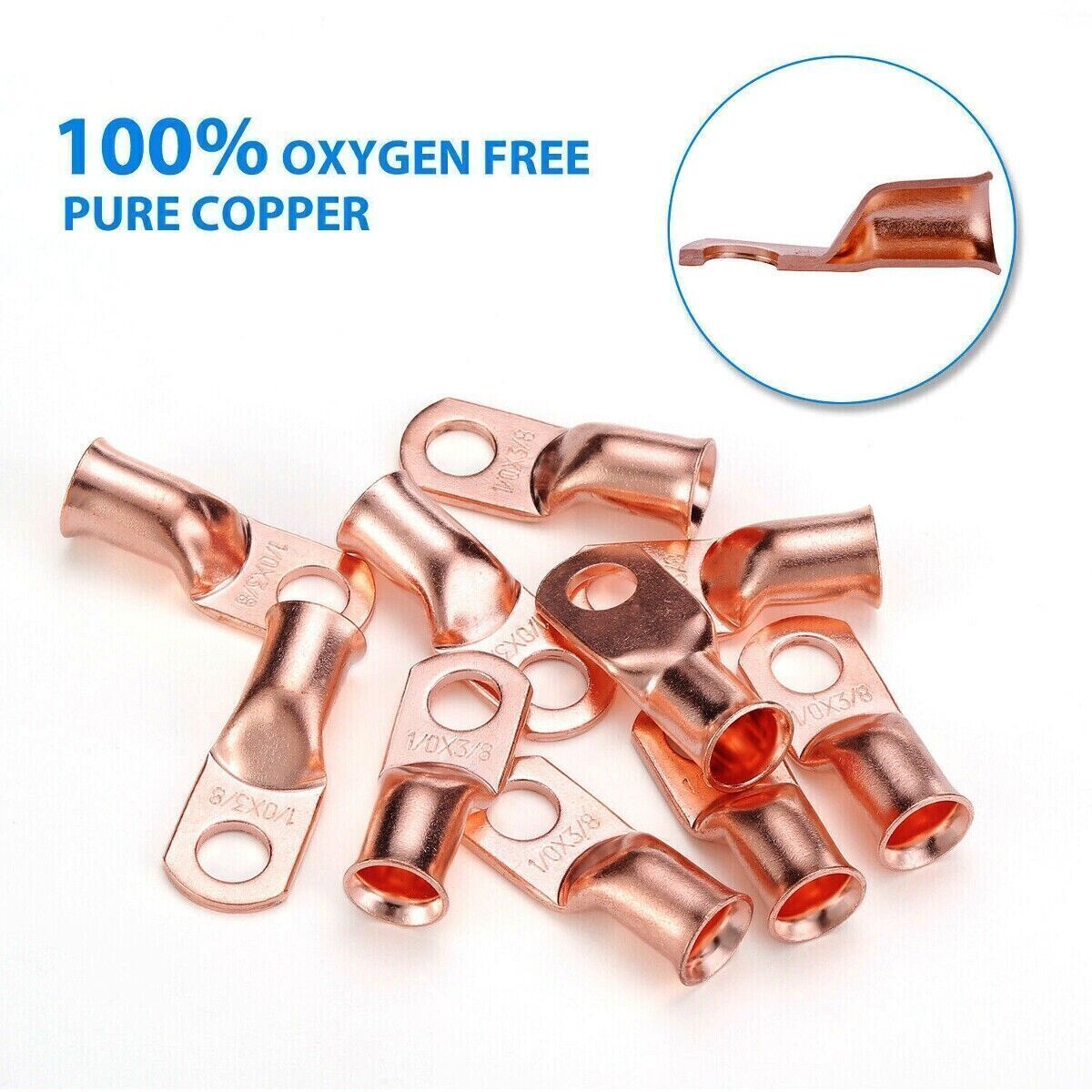 Gauge Copper Cable Lugs 1/0 AWG BLACK & RED Heat Shrink Ring Terminals/Tool