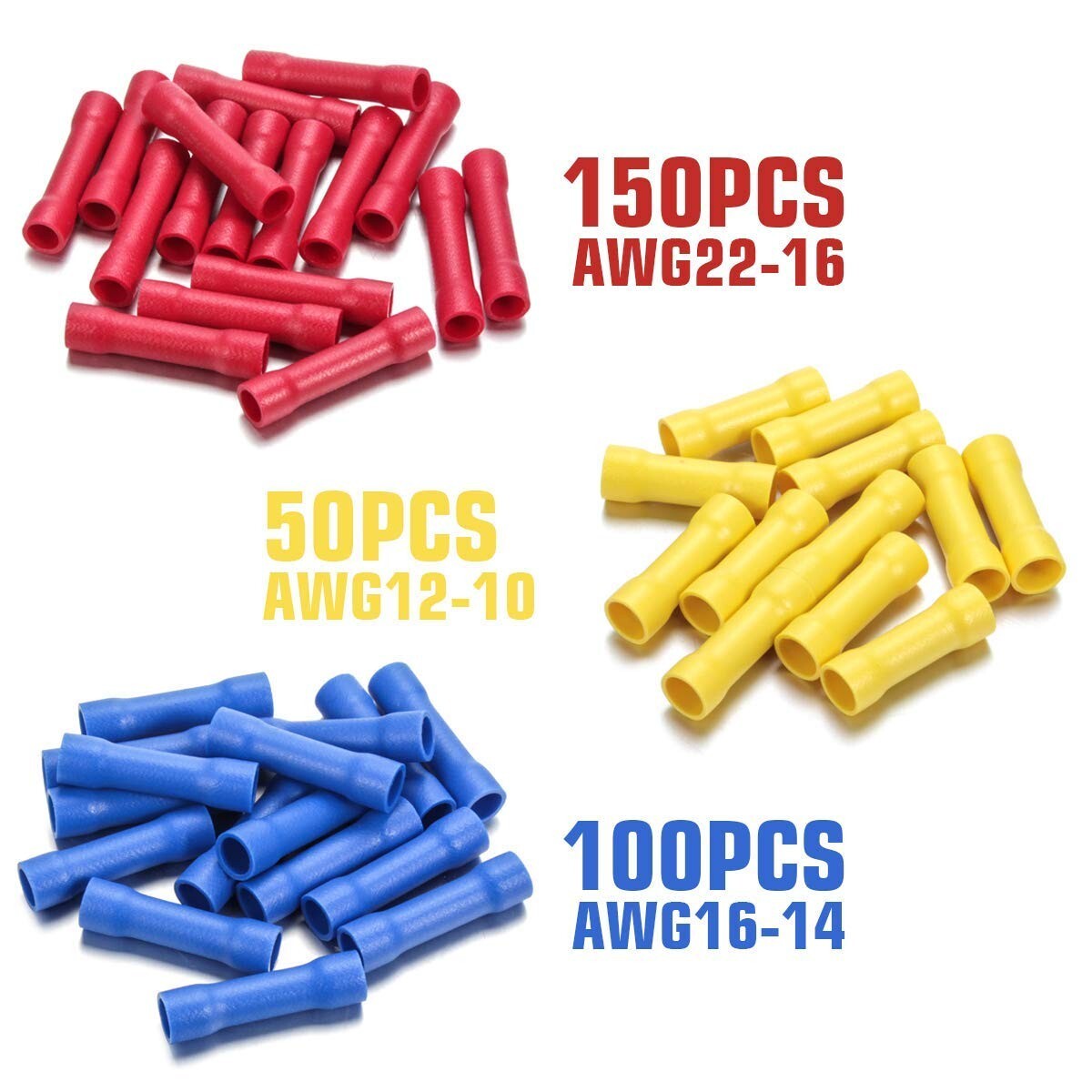 600 PCS Butt Splice Crimp Connectors Insulated Electrical Straight Wire Termi…