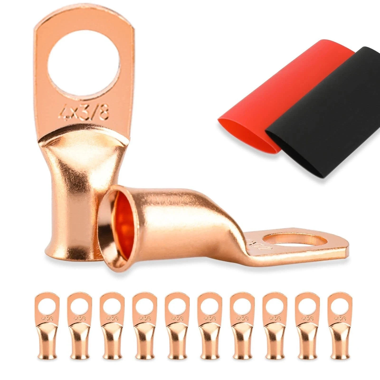 10PCS Battery Cable Ends, 4 Gauge Wire Connectors 3/8 Copper Wire Lugs, Bare …