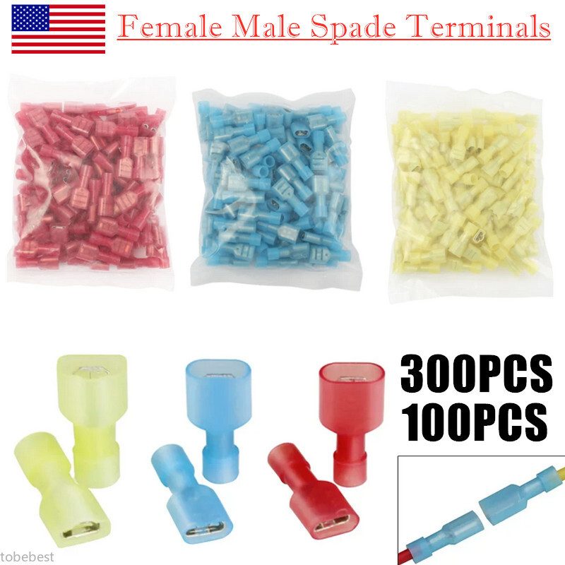 200/100PCS Insulated Female Male Spade Crimp Terminals Wire Connectors 22-10AWG