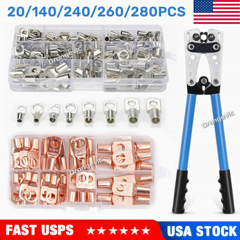 140/240PCS Cable Lugs Copper Ring Crimp Terminals Battery Wire Connectors/Pliers