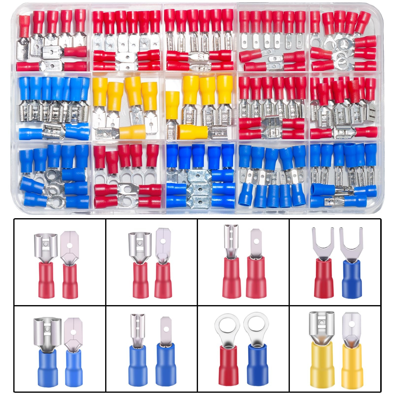 150PCS Crimp Connectors, 2.8mm 4.8mm 6.3mm Male and Female Spade Connector ki…