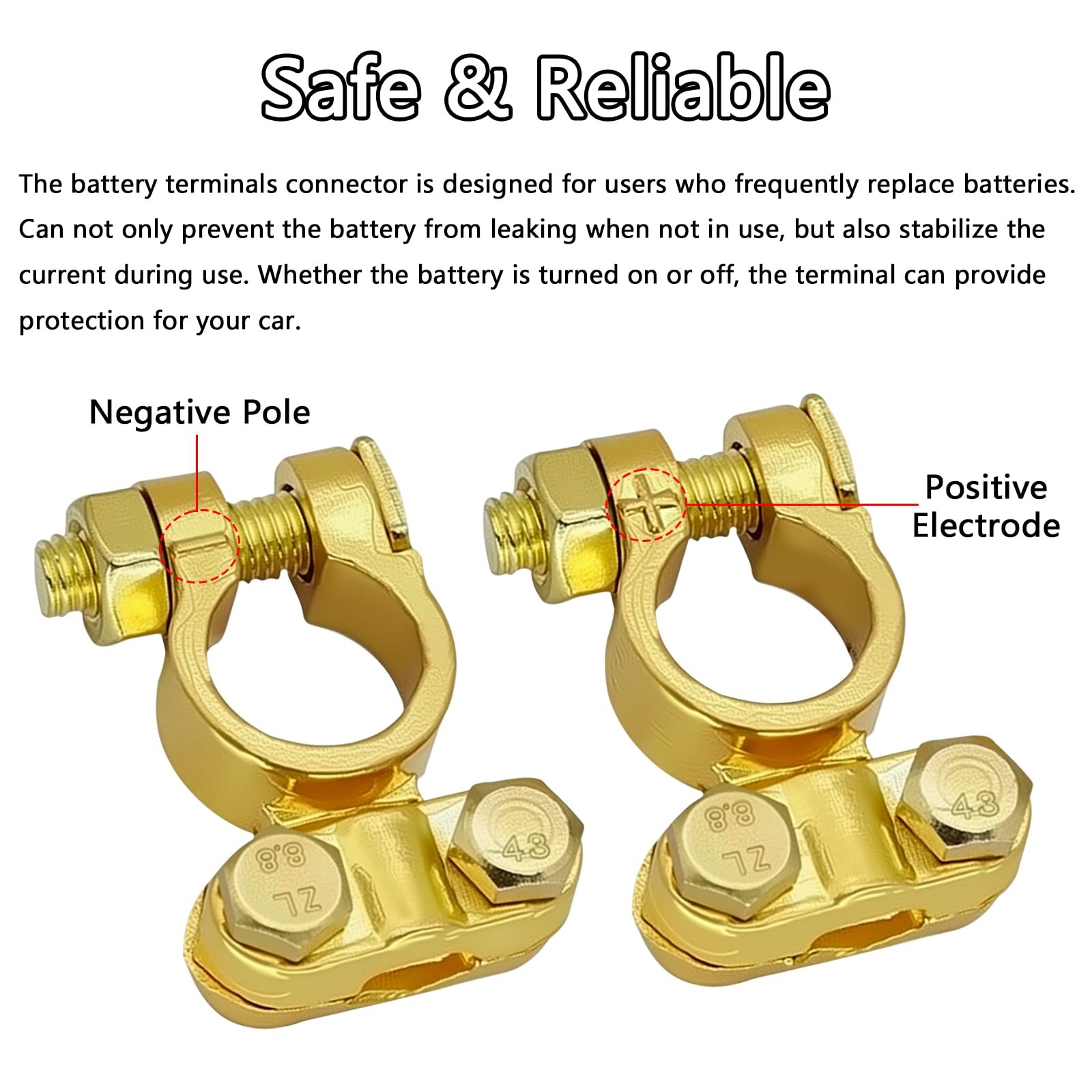 1 Pair Brass Battery Terminal Clamps Top Post Connector for Car Boat RV Marine