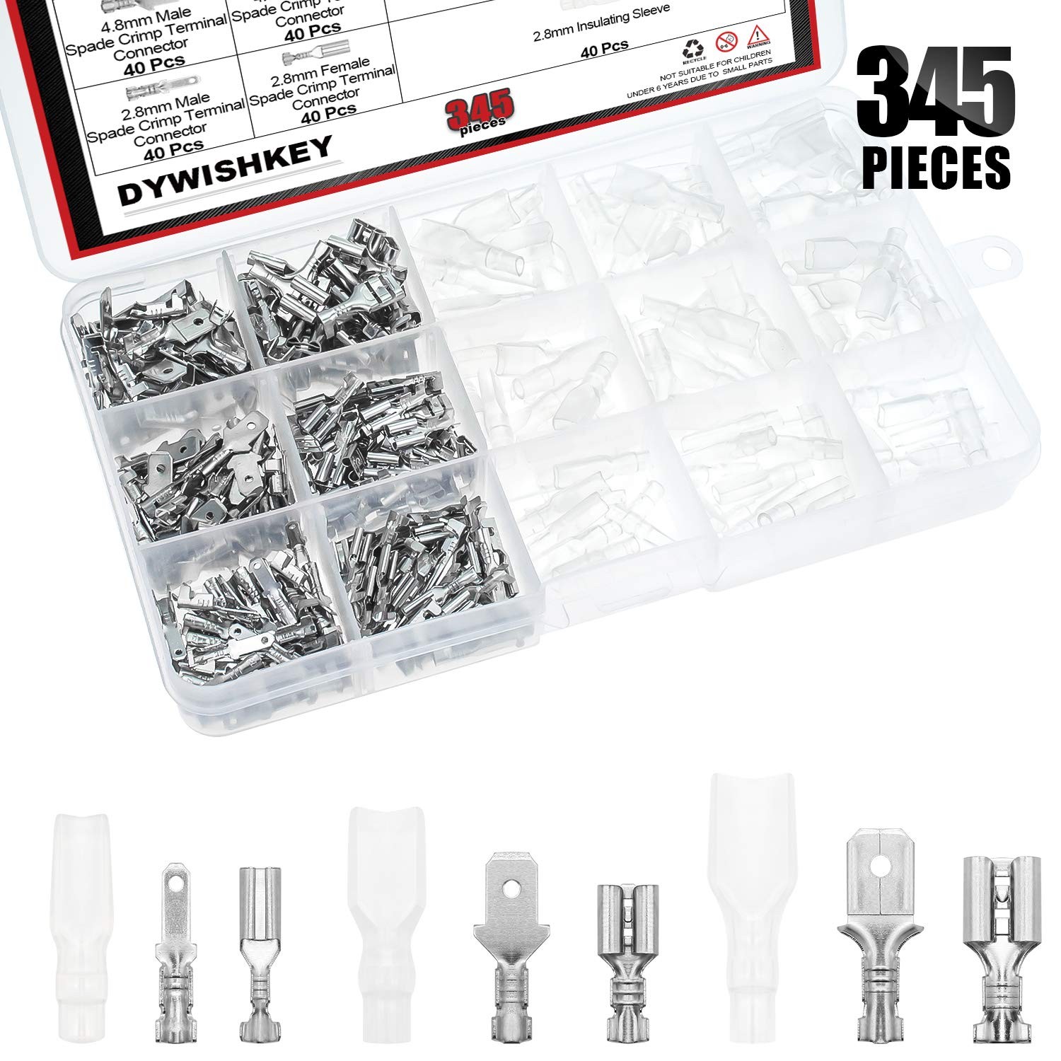 345Pcs Quick Splice 2.8mm 4.8mm 6.3mm Male and Female Wire Spade Connector Wi…