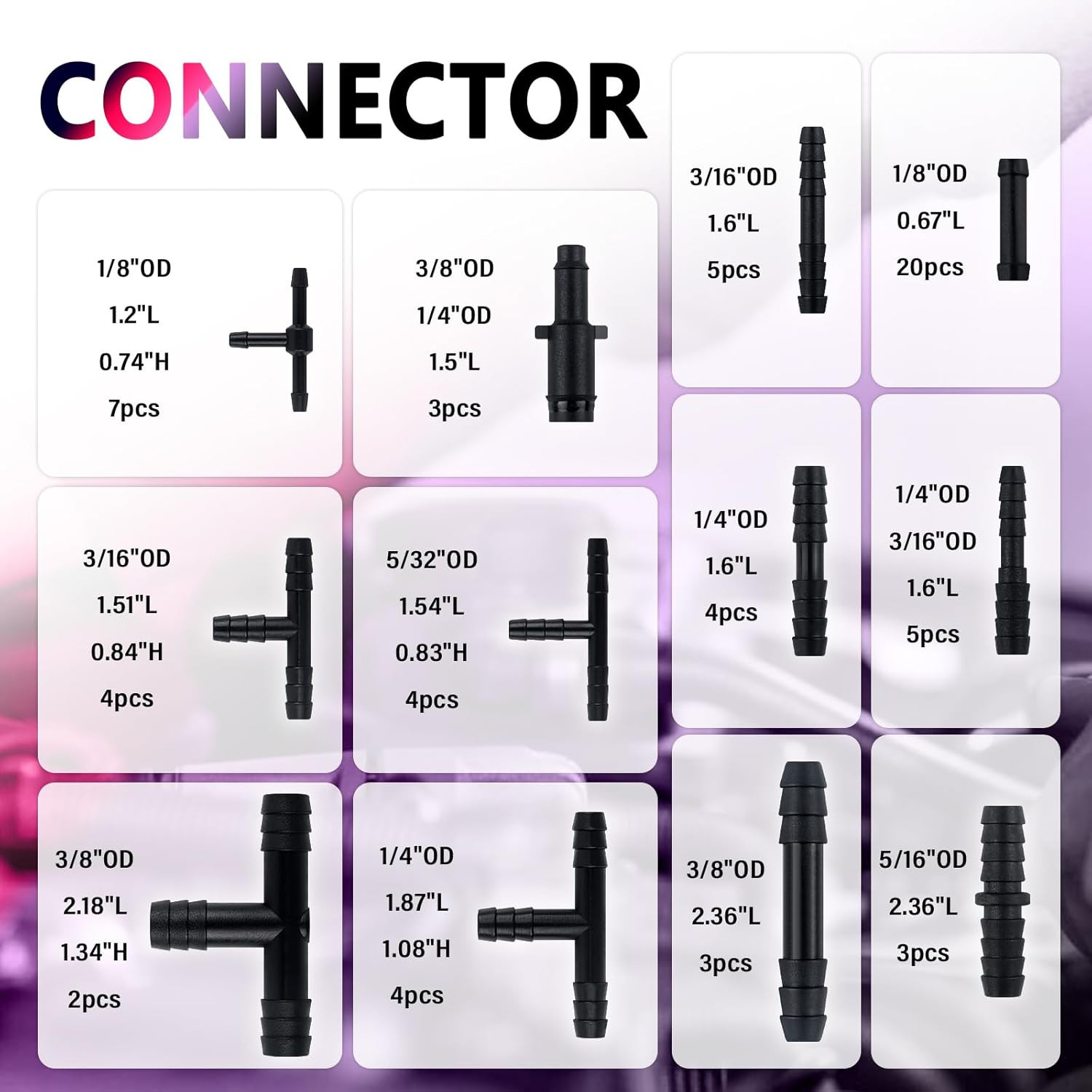 6PCS 5Ft Vacuum Lines Automotive with 64PCS Connectors,Multi-Size Silicone Vacuu