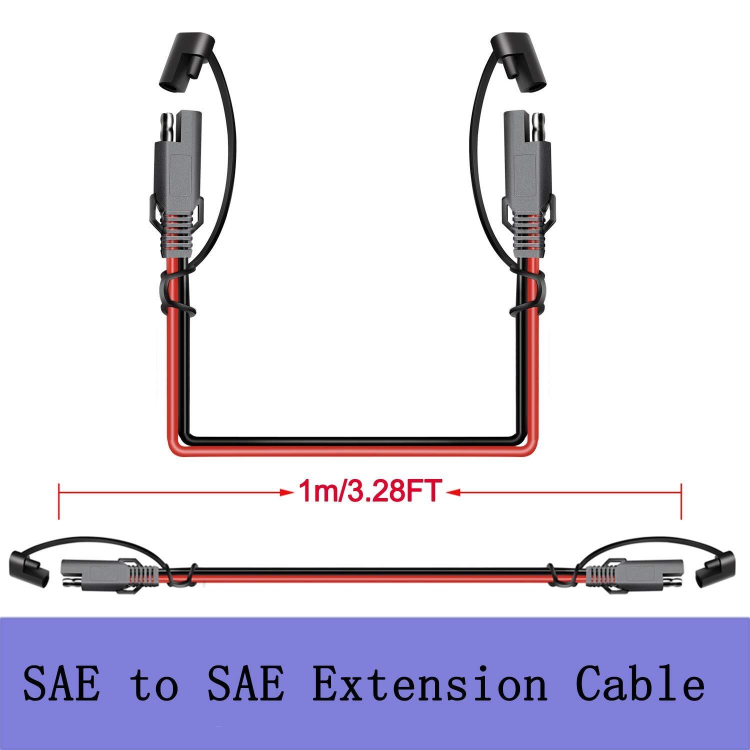 SAE to SAE Extension Cable 3 Pack 3 Feet 18 AWG 2-Pin Quick Release 12-24V