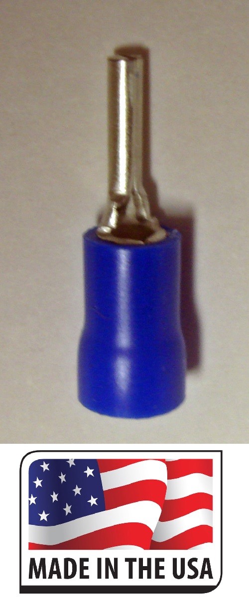 (25) 16-14 BLUE VINYL INSULATED PIN TERMINAL WIRE CRIMP CONNECTOR MADE IN USA