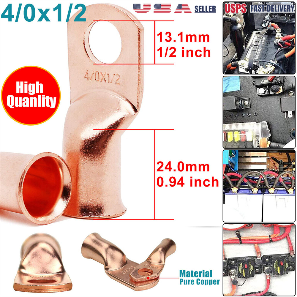 Copper Ends Lugs Crimp Ring Battery Terminals Gauge 4/0AWG Cable Wire Connectors