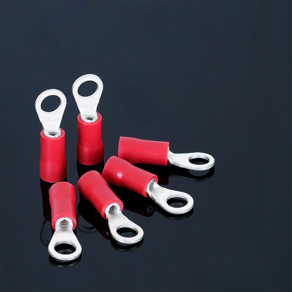 100PCS Red 22-16 AWG #8 Ring Terminal Wiring Wire Crimp On Sleeved Insulated