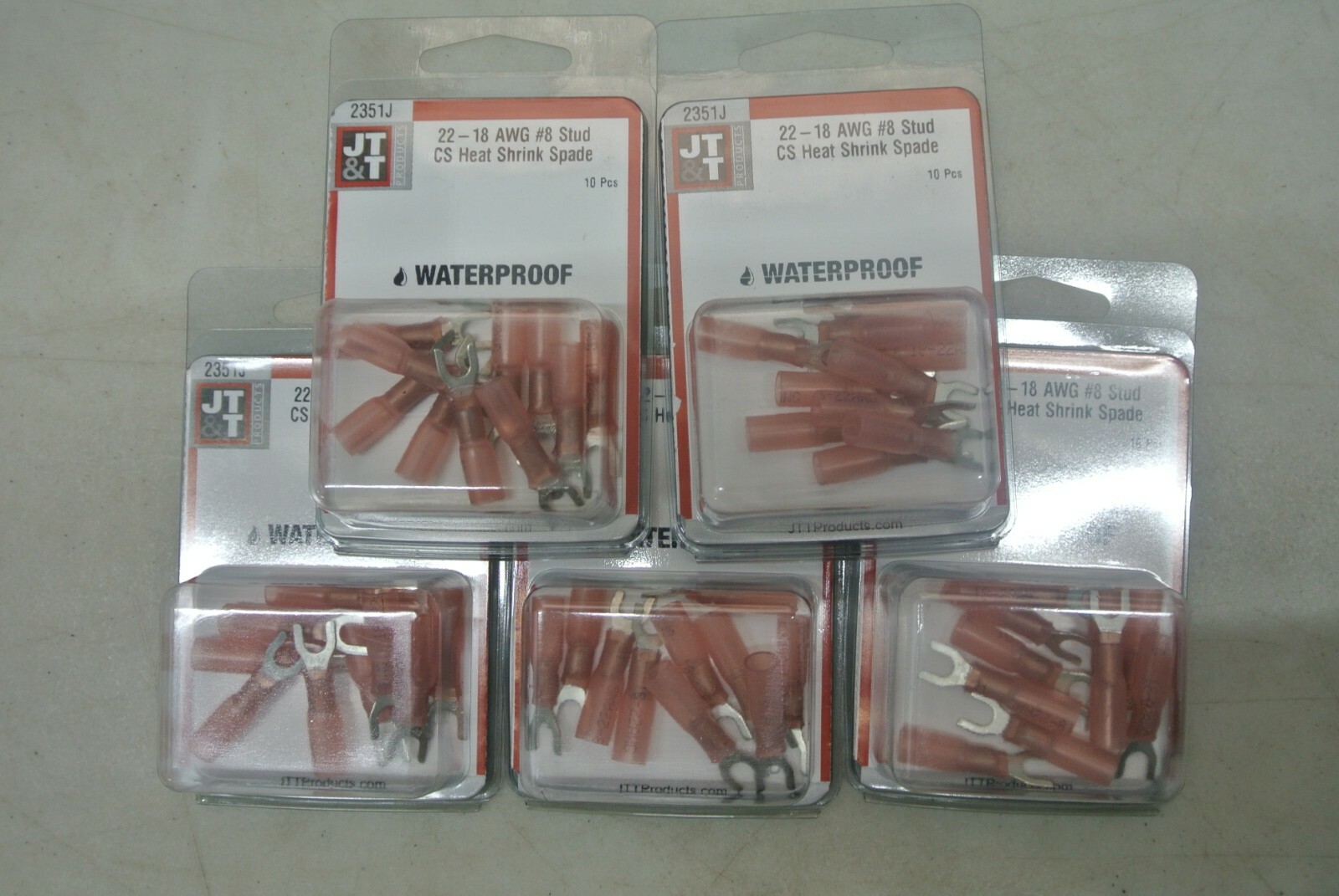 (5) JT&T (2351J) 22-18 AWG #8 Stud CS Heat Shrink Spade Terminals 10 PINK