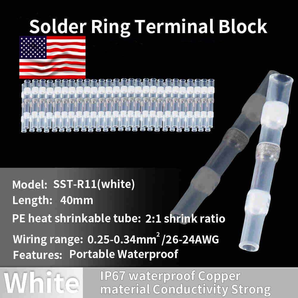 20/200Pcs 26-24AWG Solder Seal Sleeve Heat Shrink Butt Wire Connectors Terminals