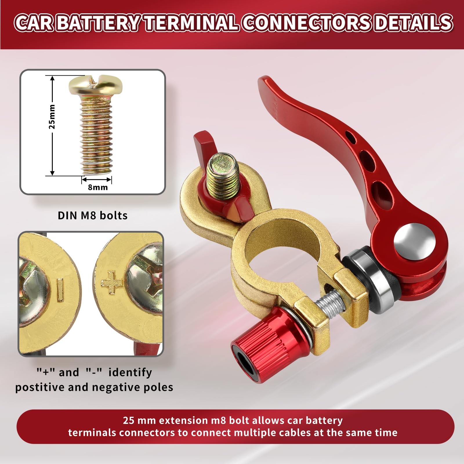 Battery Terminal Connectors 1 Pair, Terminals Brass (M8 x 25mm…