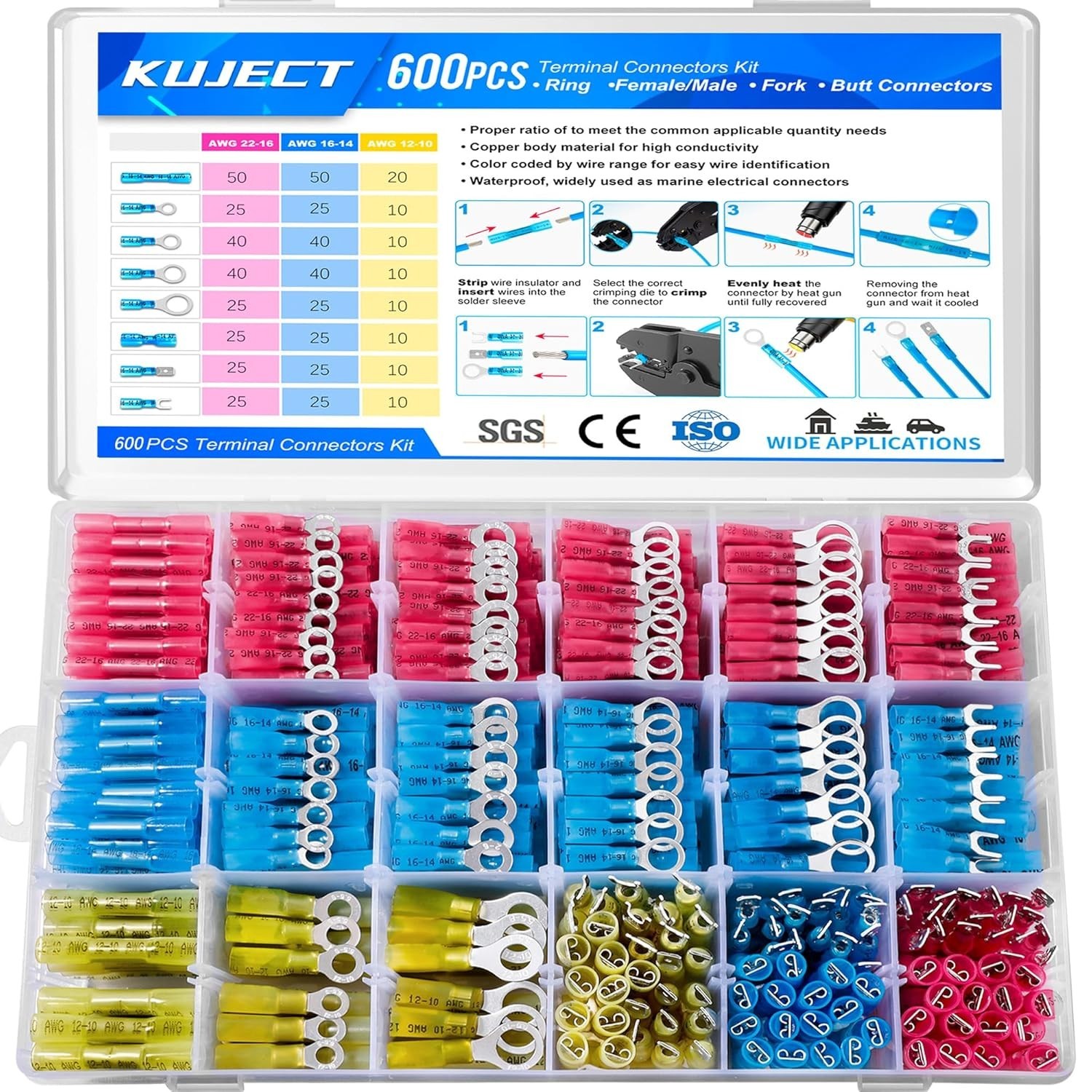 Waterproof Electrical Wire Terminals Kit – 600 PCS
