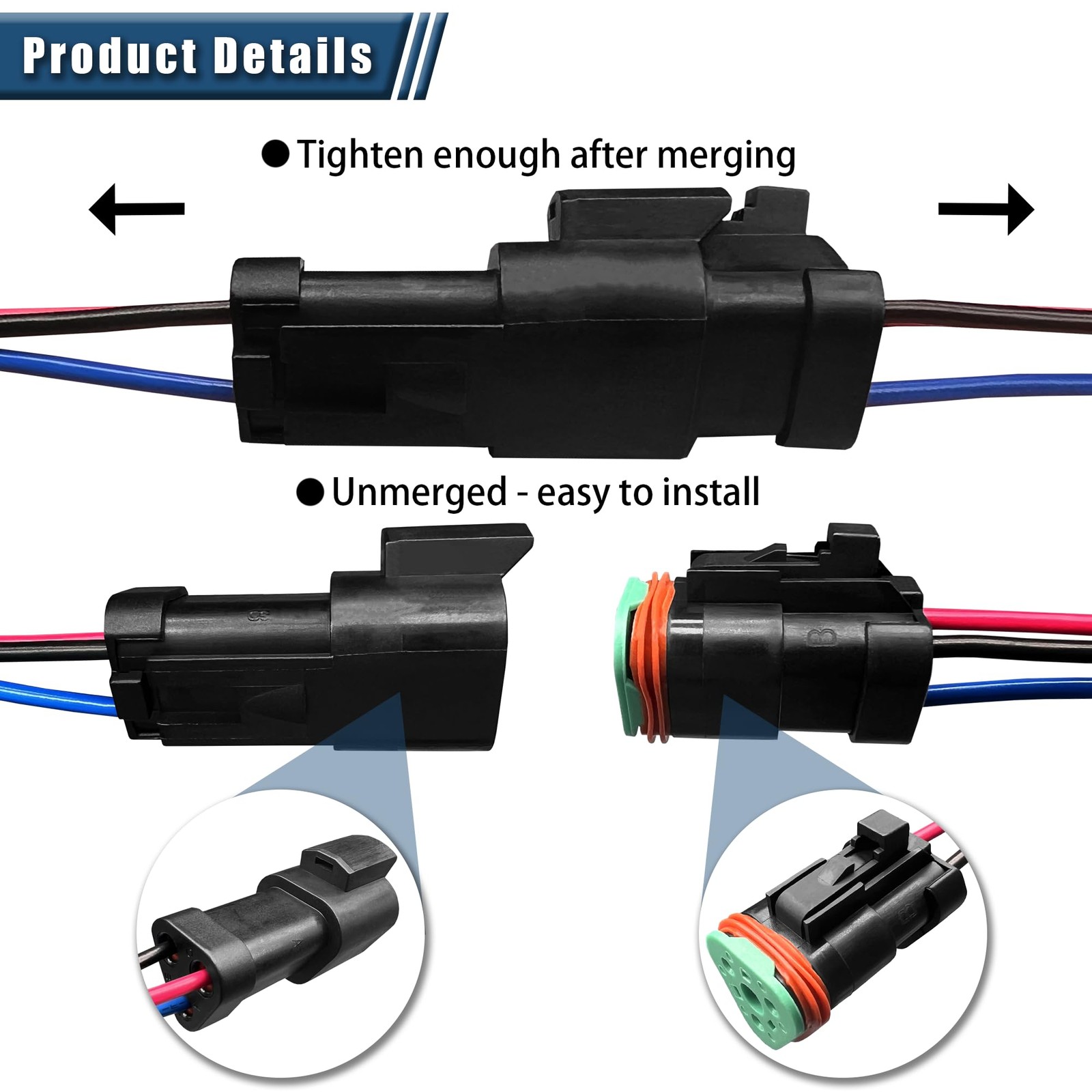 SDYYDS 6Pack 3Pin DT Waterproof Connectors 16 AWG with Heat Shrink Tubes Mal…