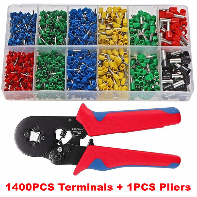 1400PCS Insulated Ferrule Pin Cord End Wire Terminals Copper Crimp Connector Kit