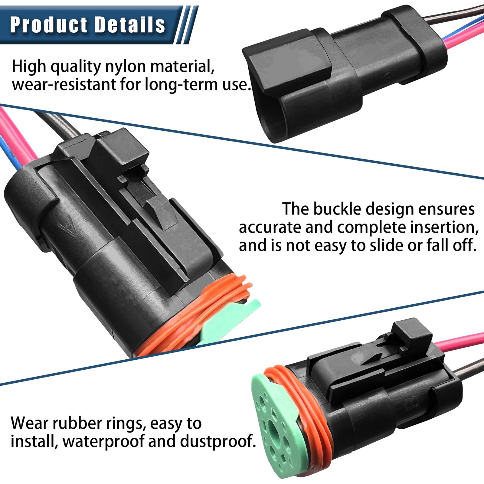 SDYYDS 6Pack 3Pin DT Waterproof Connectors 16 AWG with Heat Shrink Tubes Mal…