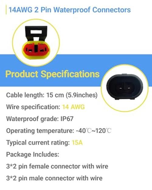14 AWG Waterproof Connector, 2 Wire Automotive Waterproof Electrical 2 Pin 3