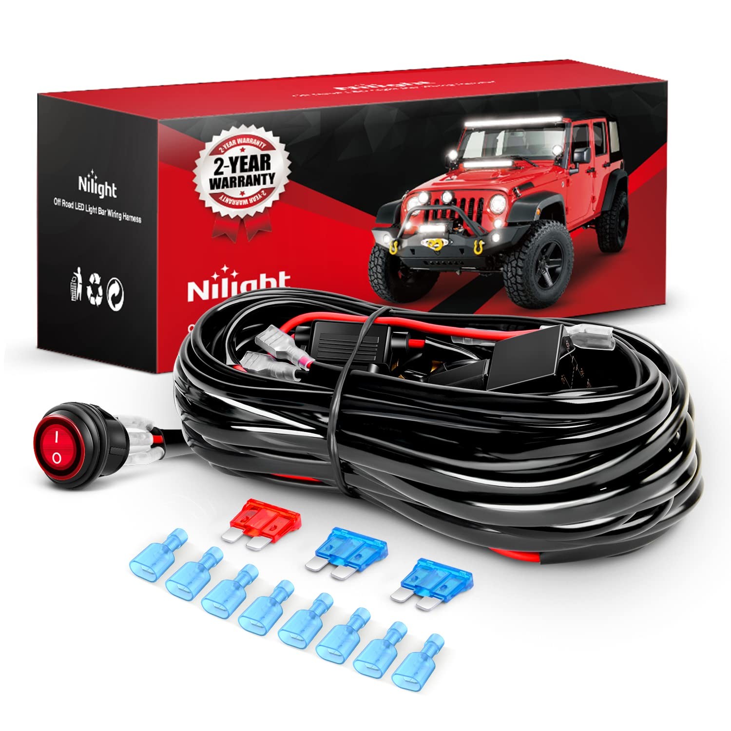 Nilight Led Light Bar Wiring Harness Kit 16AWG 12V On Off Waterproof Switch Powe