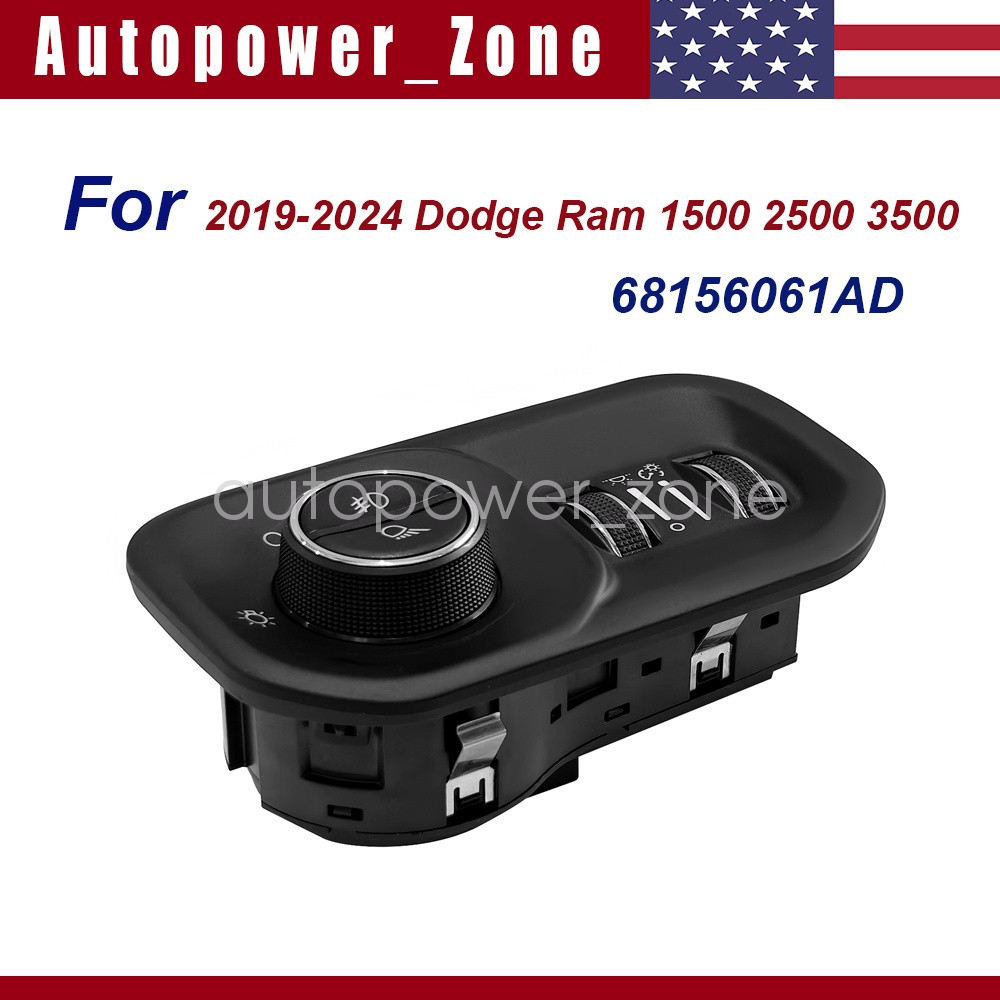 Headlight Lamp Switch Black+Chrome For 2019-2024 Ram 1500 2500 3500 4500 5500