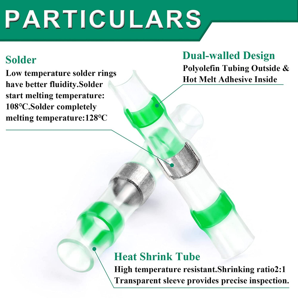 Solder Seal Sleeve Heat Shrink Butt Wire Terminal Connector 18-16AWG 1000-50x