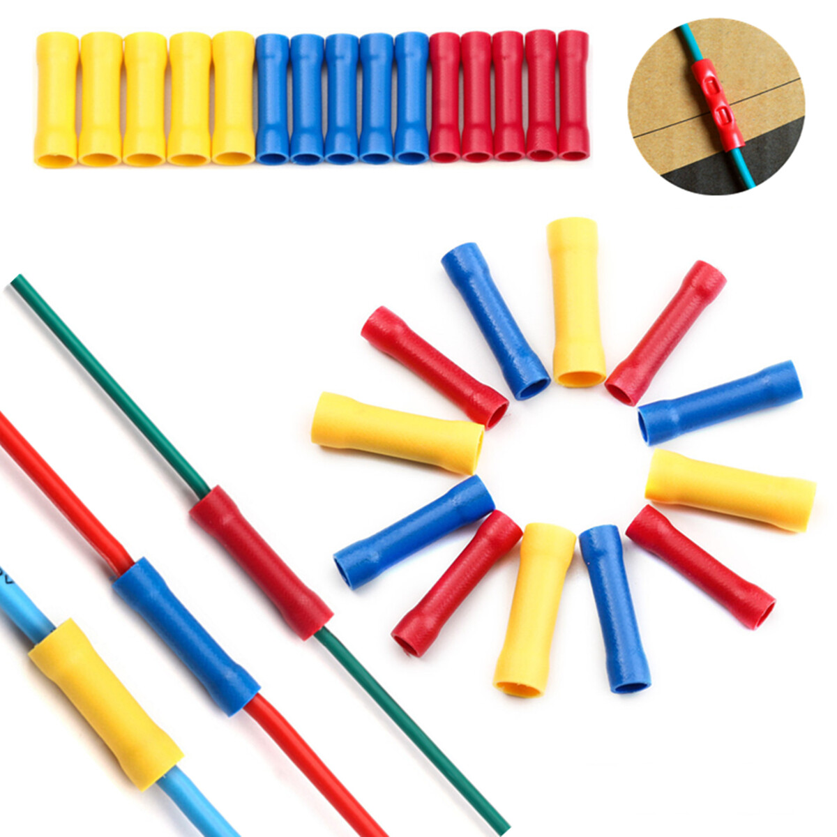 100~500x Insulated Straight Butt Cable Wire Connector Kit Splice Crimp Terminals