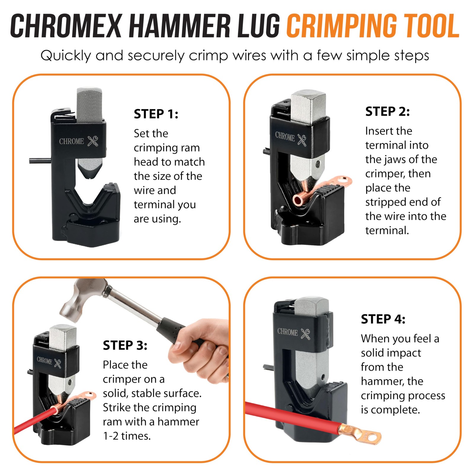 Battery Cable Lug Crimper Hammer Crimping Tool With Storage Pouch