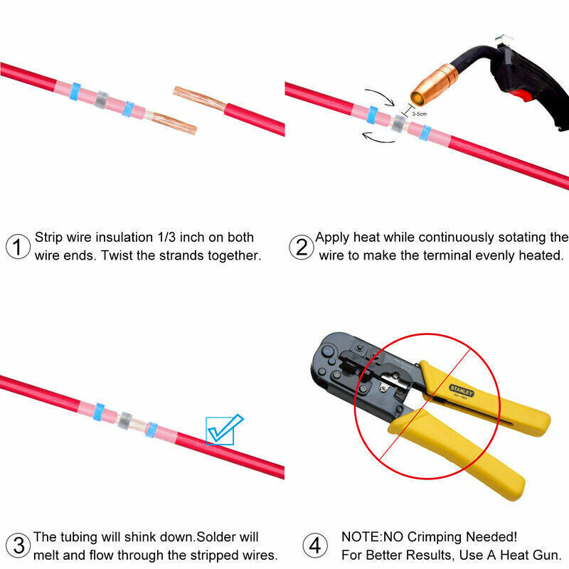 100PCS Solder Waterproof Sleeve Heat Shrink Butt Wire Splice Connector Terminals