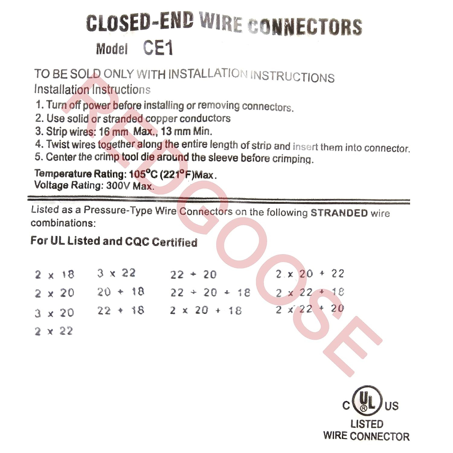 300PCS Closed End Crimp Connector 26-12 AWG Nylon Wire Connectors Crimp Cap Wire
