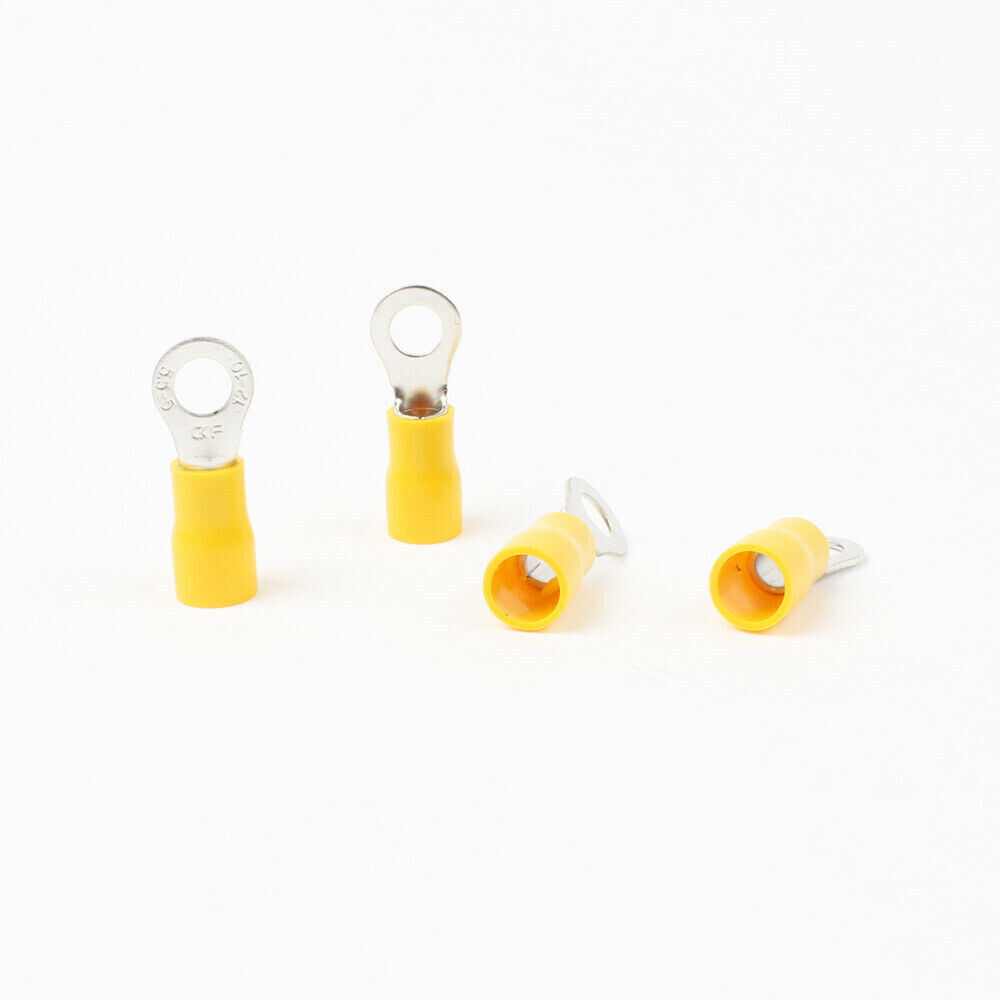 100pcs 12-10 AWG Yellow Copper PVC Tinplate Insulated Crimp Ring Terminal