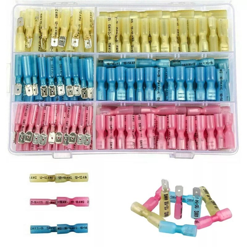 220x Waterproof Heat Shrink Spade Wire Connectors Electrical Crimp Terminals Kit