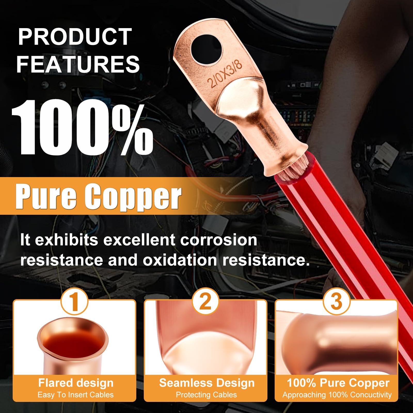 230PCS Copper Wire Lugs Kit AWG 1 2 4 6 8 1 0 2 0 Battery Terminals High Quality