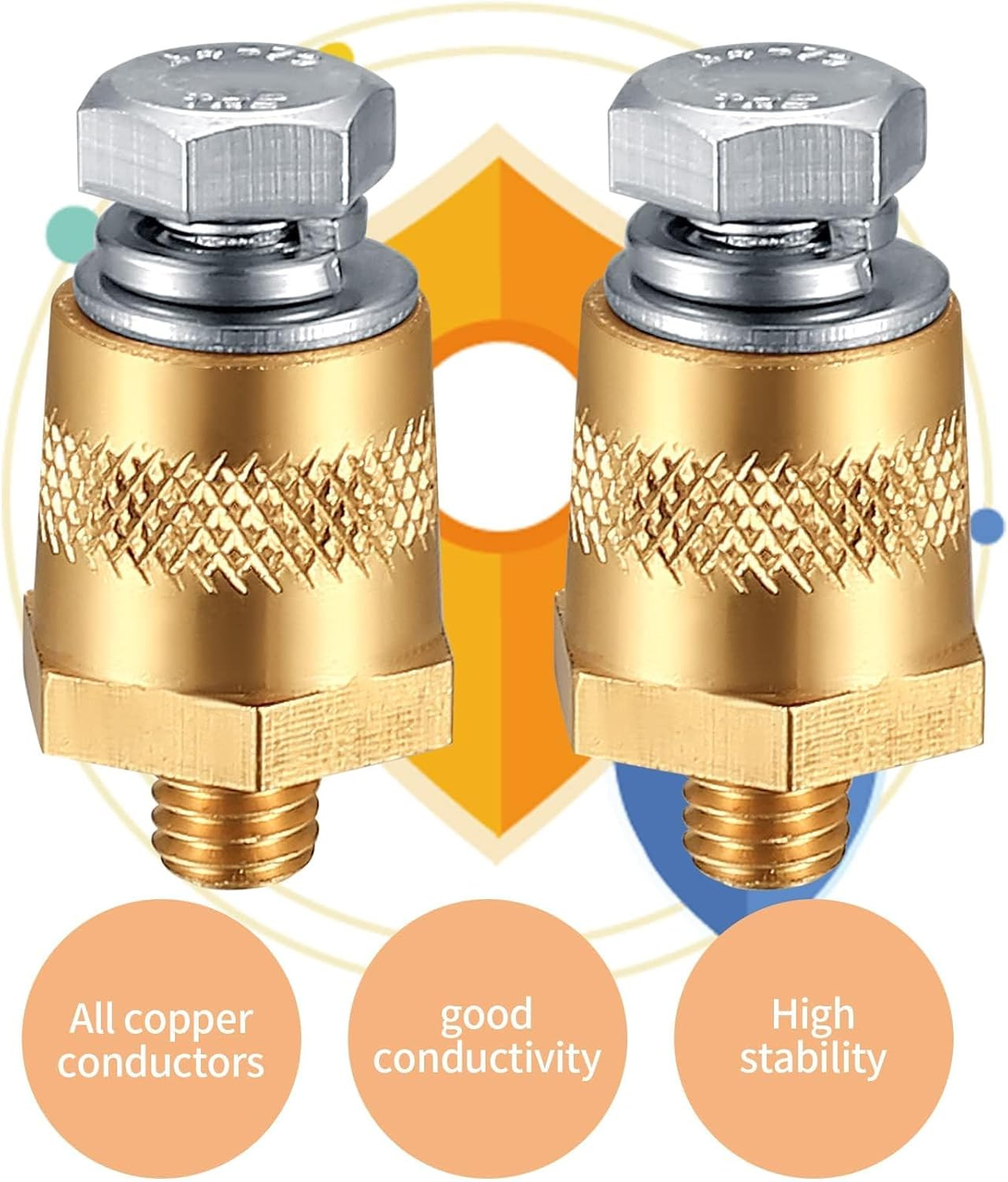 2Pcs Battery Post Terminals Connectors, 3/8″-16 Brass Battery Side Post Terminal
